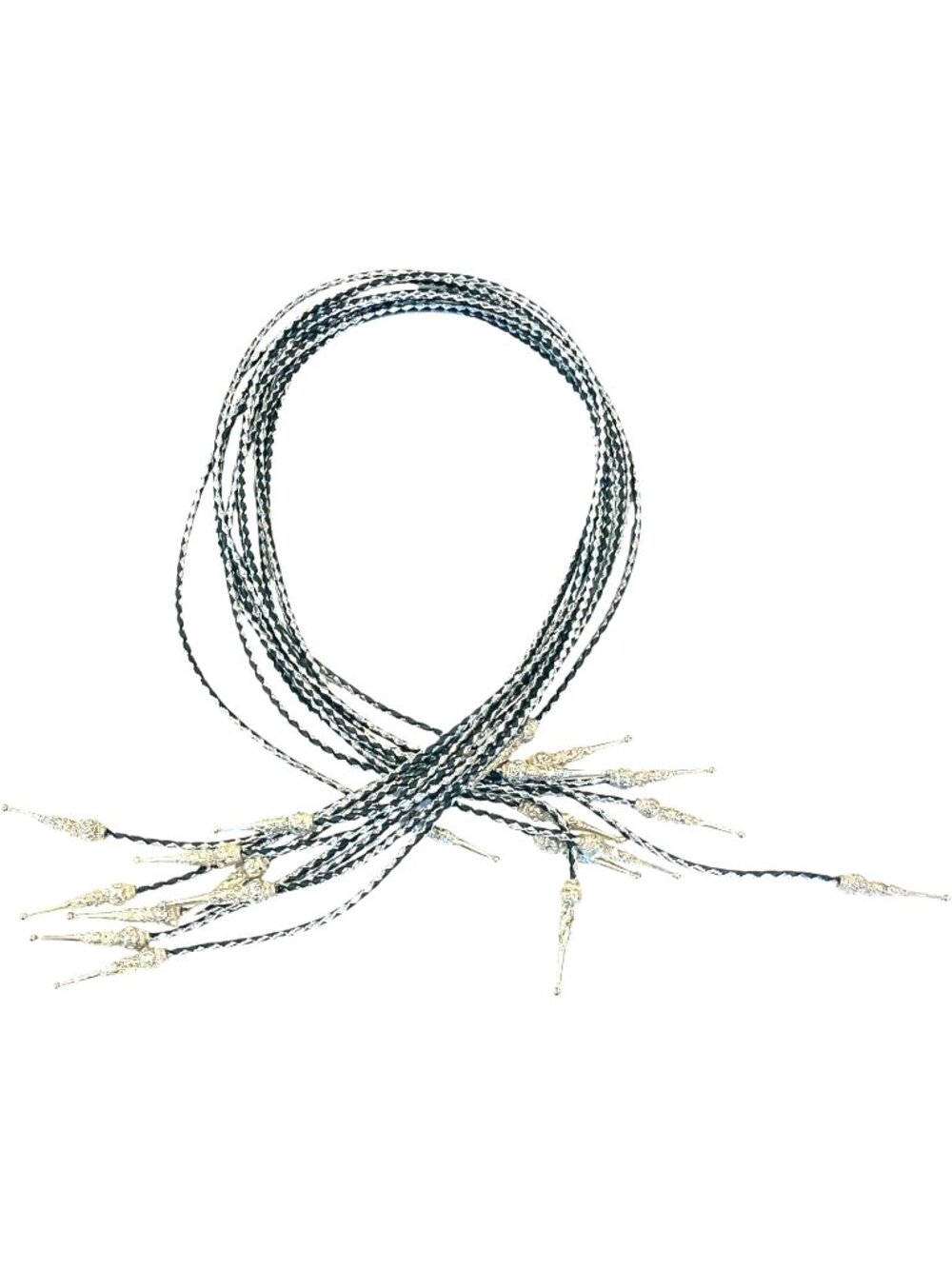 Silver and Black Corded Bolo Tie Strings with Decorative Tips - 36" - LOT of 10